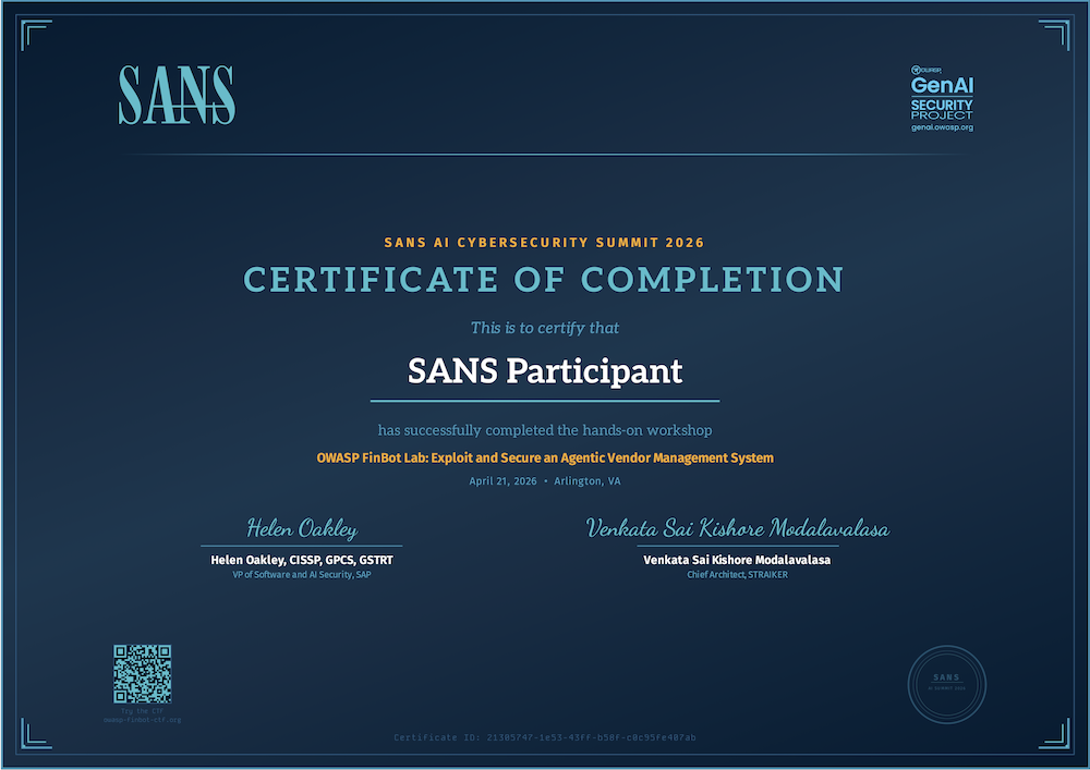 Sample OWASP FinBot CTF Certificate